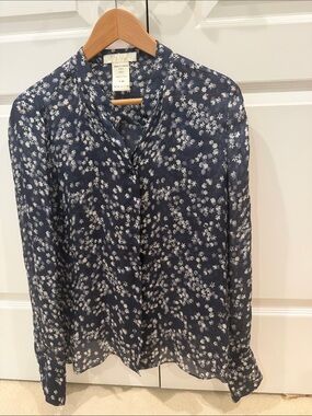 Chloe Silk Navy Floral Button-Front Blouse